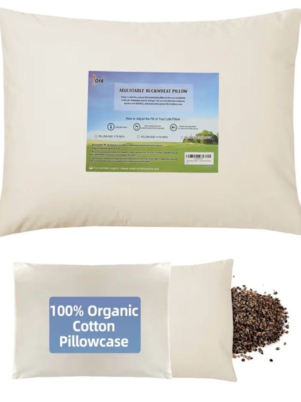 Adjustable anti aging Wellness Organic Buckwheat Pillow 20*26 + silk pillowcase